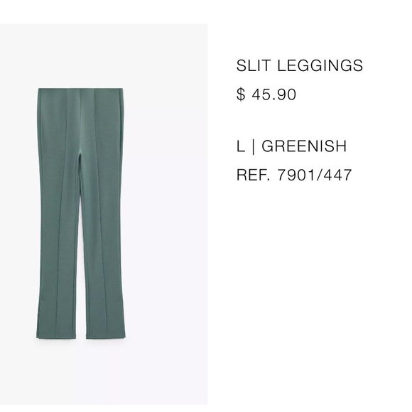 Zara Green Leggings with Slit Detail - Picture 1 of 1